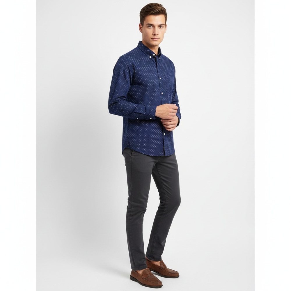 GAP Mens Navy Red Polka Dot Button-Down Long Sleeve Casual Classic Shirt